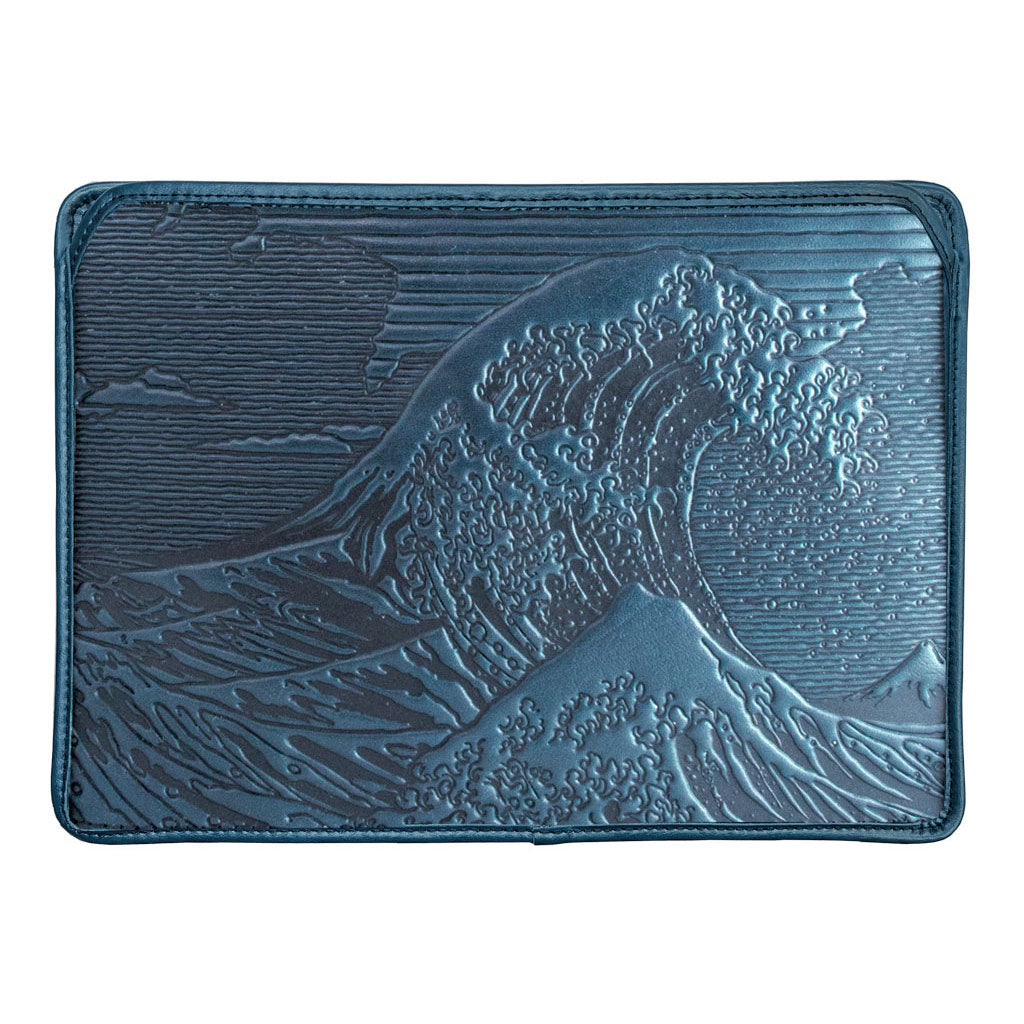 Leather Laptop Sleeve, MacBook Case, Tablet Cover, Hokusai Wave, Navy
