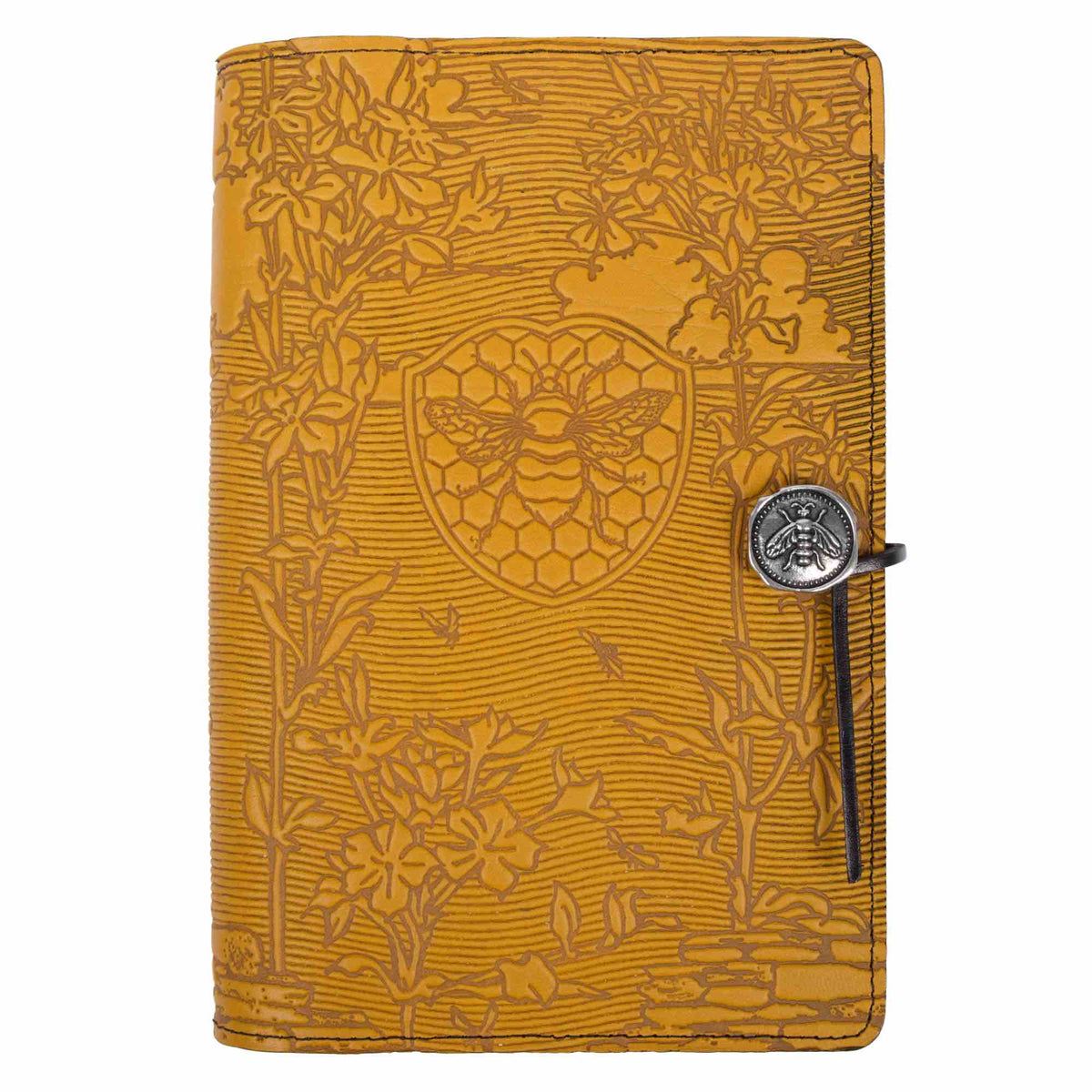 Oberon Design Leather Refillable Journal Cover, Bee Garden, Marigold