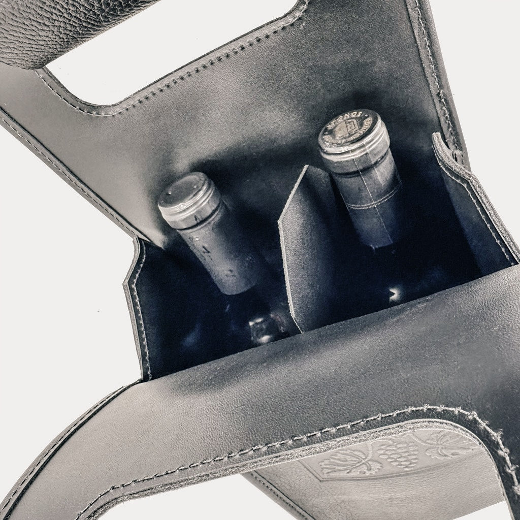wine bottle carrier bag interior detail with two bottles