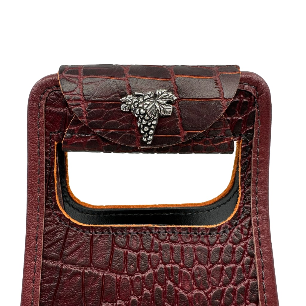 alligator wine bottle bag grape button detail