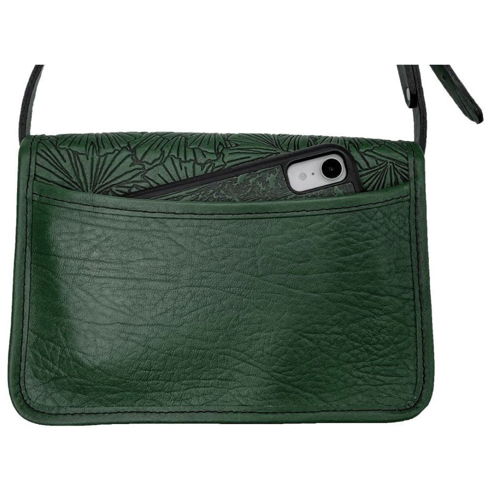Oberon Design Leather Women's Cell Phone Handbag, Becca, Ginkgo, Green Back