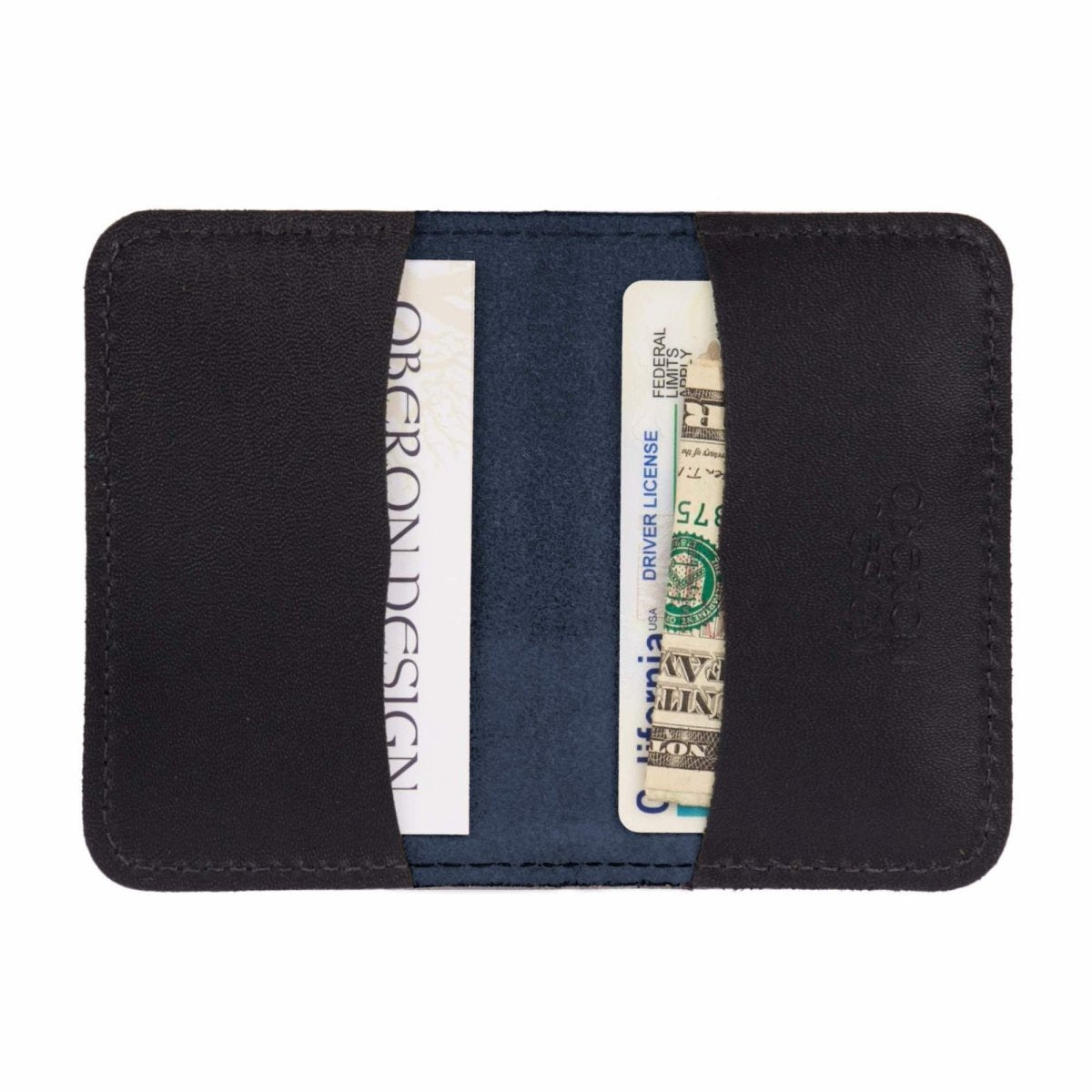 Leather Card Holder interior open view in Navy