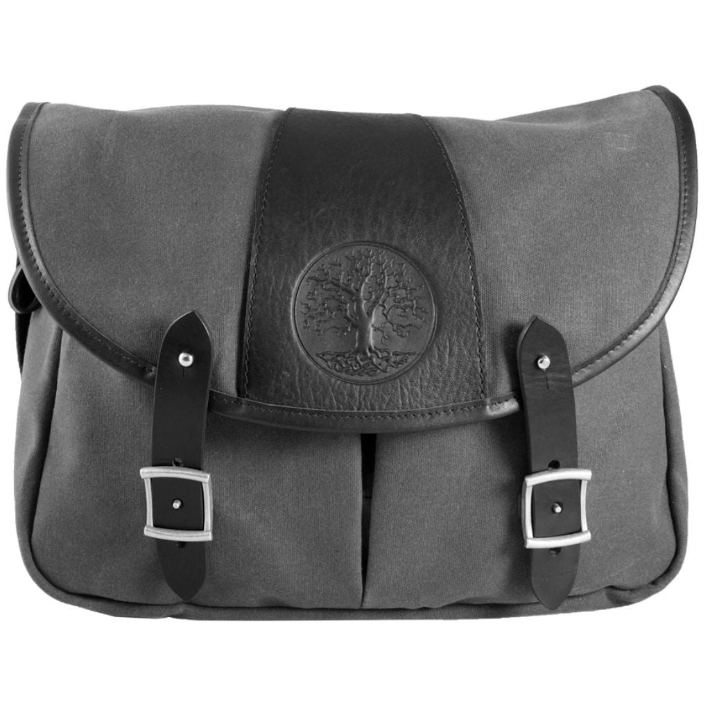 Oberon Design Crosstown Messenger Bag, Waxed Canvas & Leather, Tree of Life, Black & Charcoal