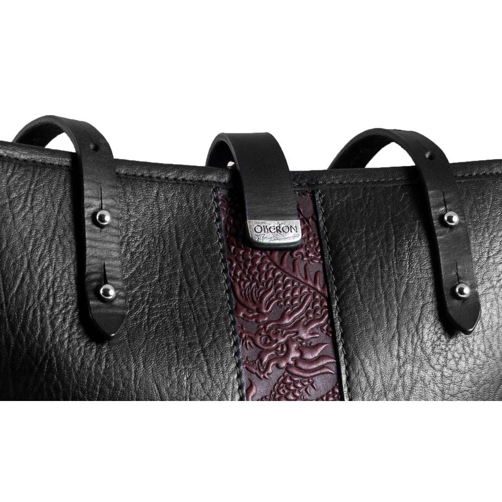 Leather Handbag, Sonoma Tote, Cloud Dragon in Wine, Up Close Detailed Studs