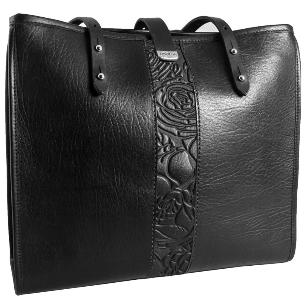 Leather Handbag, Sonoma Tote, Wild Rose in Black, Closed & Back View