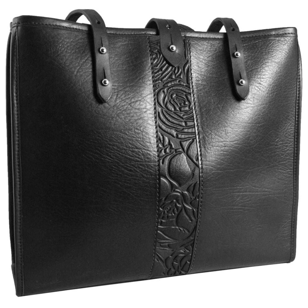 Leather Handbag, Sonoma Tote, Wild Rose in Black, Closed & Front View