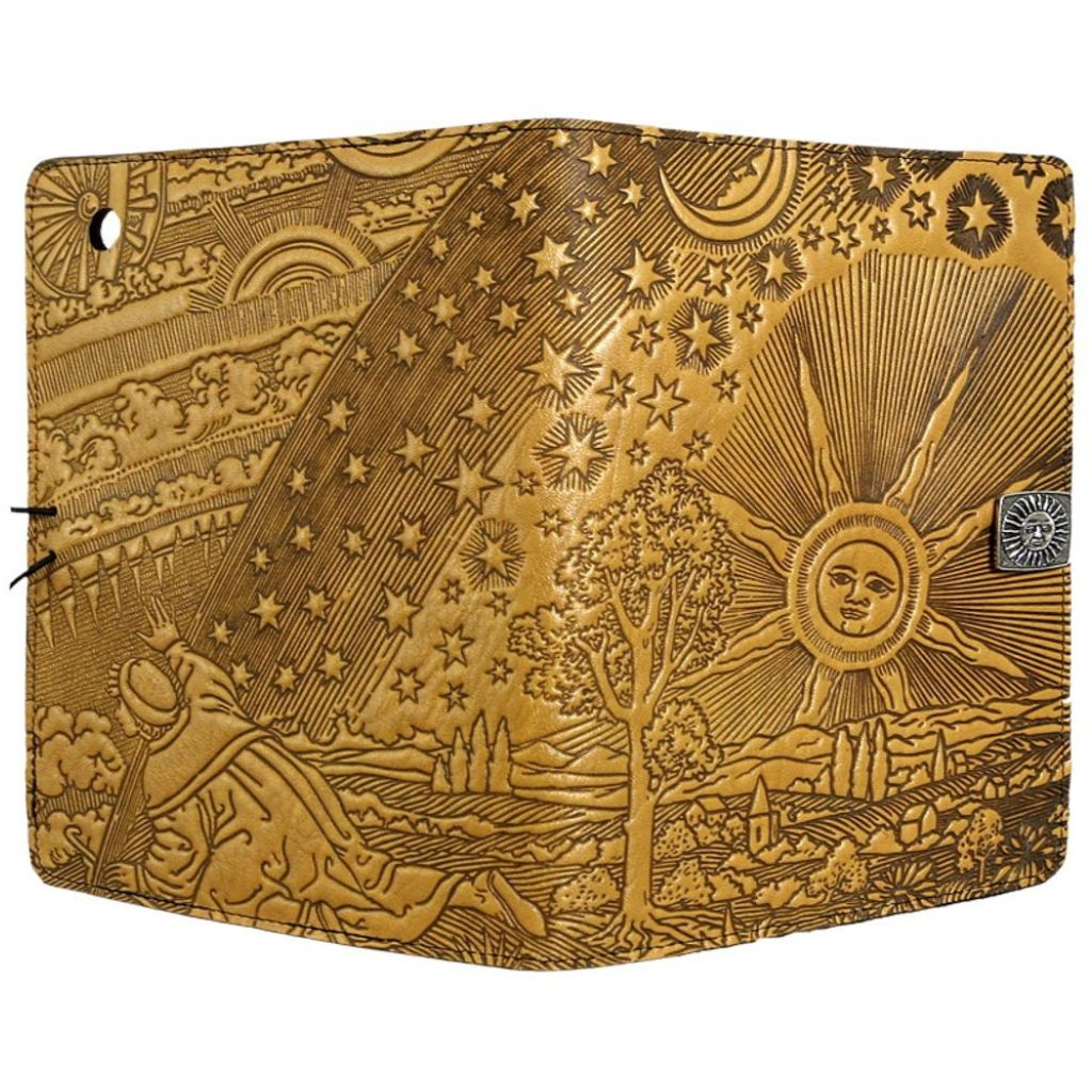 Oberon Design Leather iPad Mini Cover, Case, Roof of Heaven, Marigold - Open
