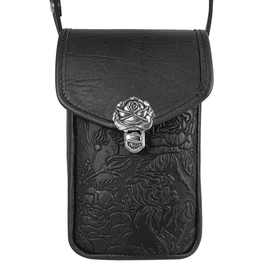 Oberon Design Leather Women's Handbag, Molly, Wild Rose in Black