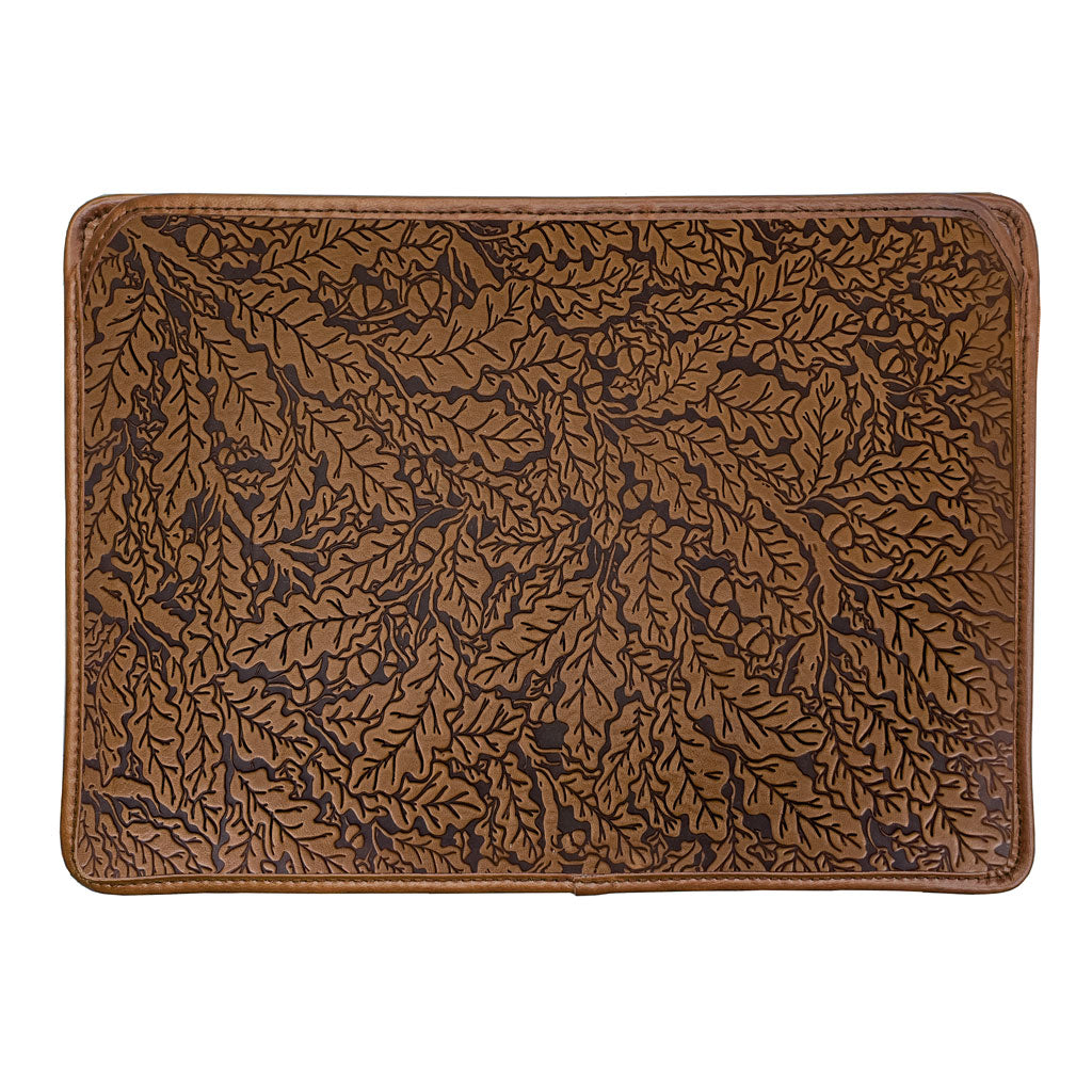Leather Laptop Sleeve, MacBook Case, Tablet Cover, Oak Leaves, Saddle