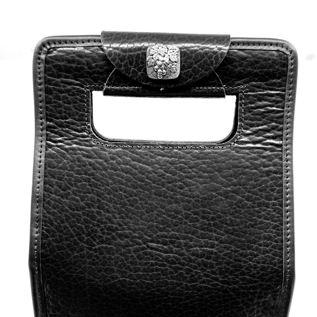 double bottle wine bag in glazed shrunk bison grape button detail