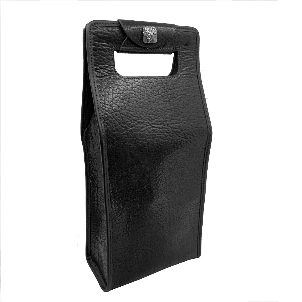 double bottle glazed shrunk bison in black wine bag