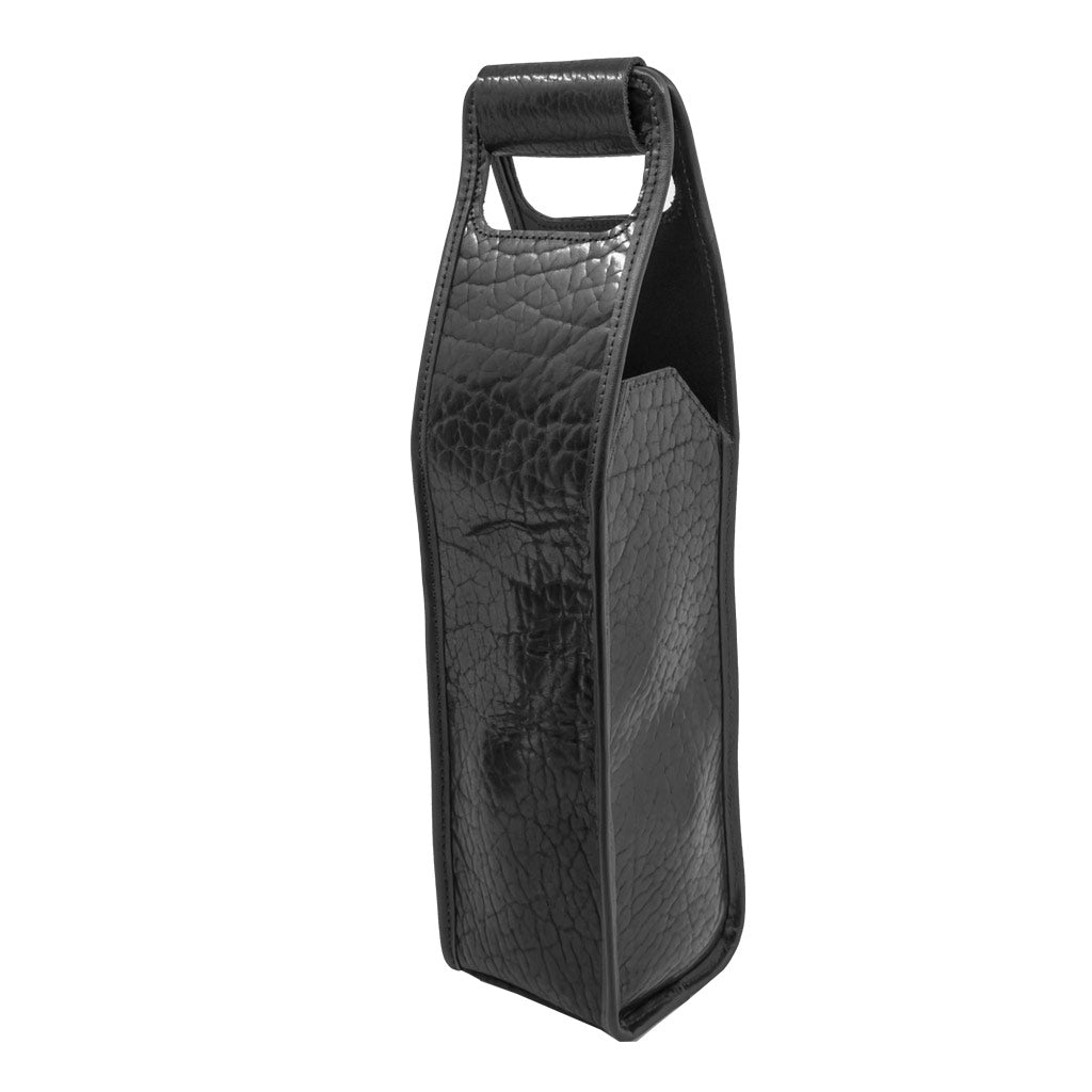 glazed shrunk bison in black single bottle wine bag back 