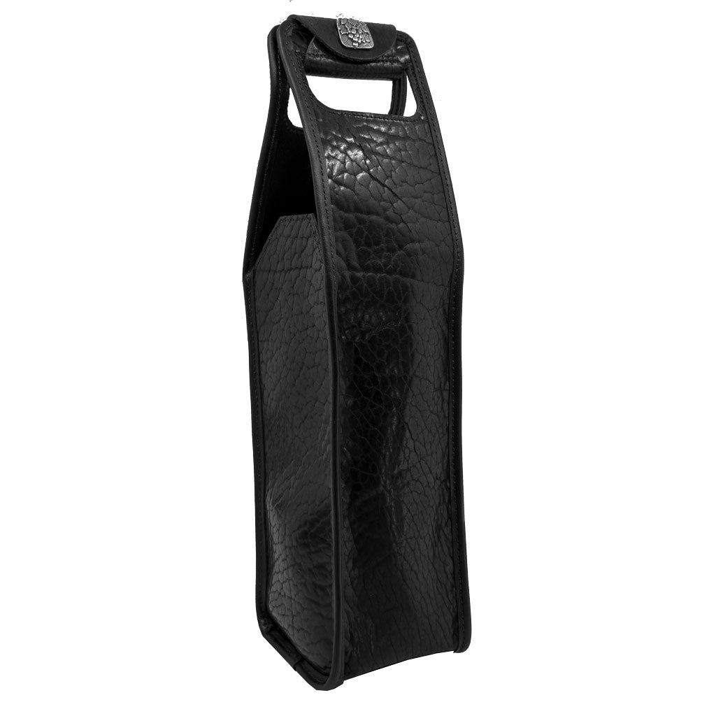 glazed shrunk bison single bottle wine bag detail