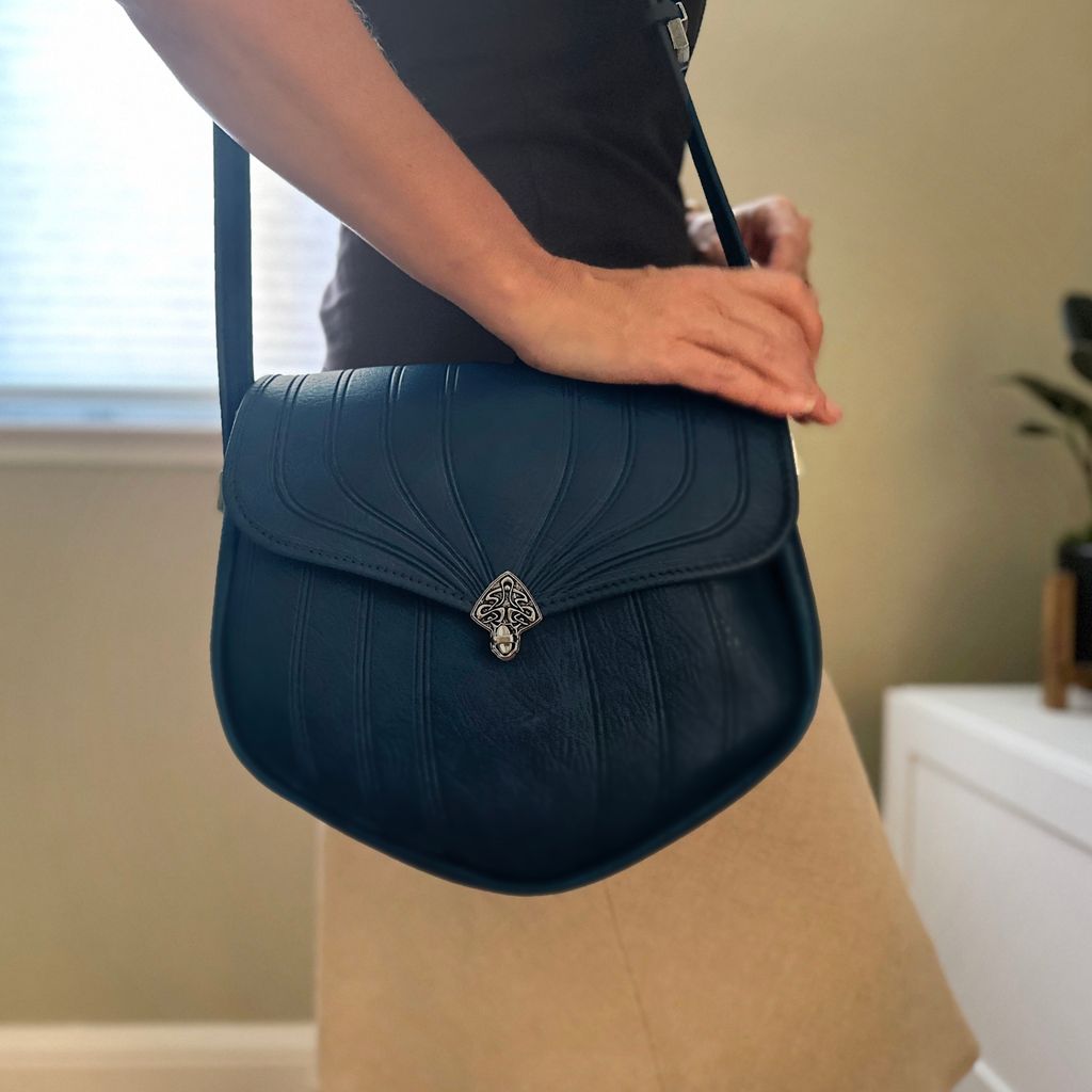 Leather Handbag, Olivia in Navy, Celtic closure