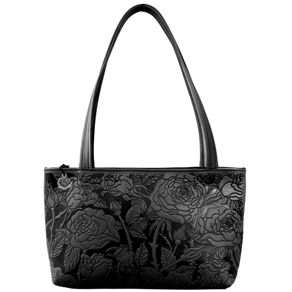 Oberon Design Leather Women's Handbag, Wild Rose Streamline, Black