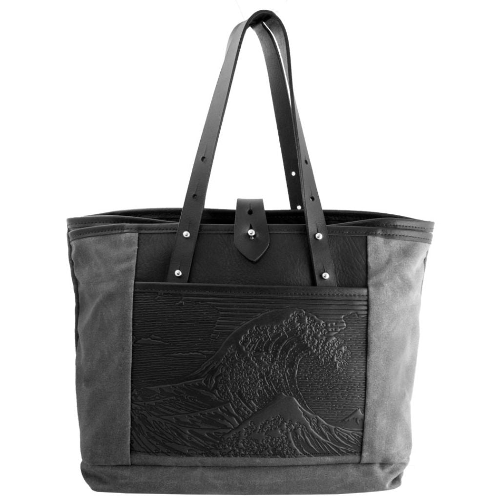 Everyday Tote, Hokusai Wave in Charcoal & Black