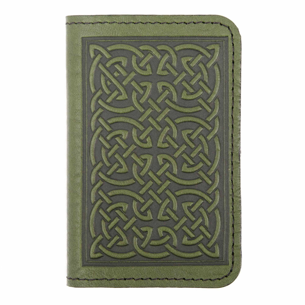 Leather Card Holder, Mini Wallet, Bold Celtic in Fern