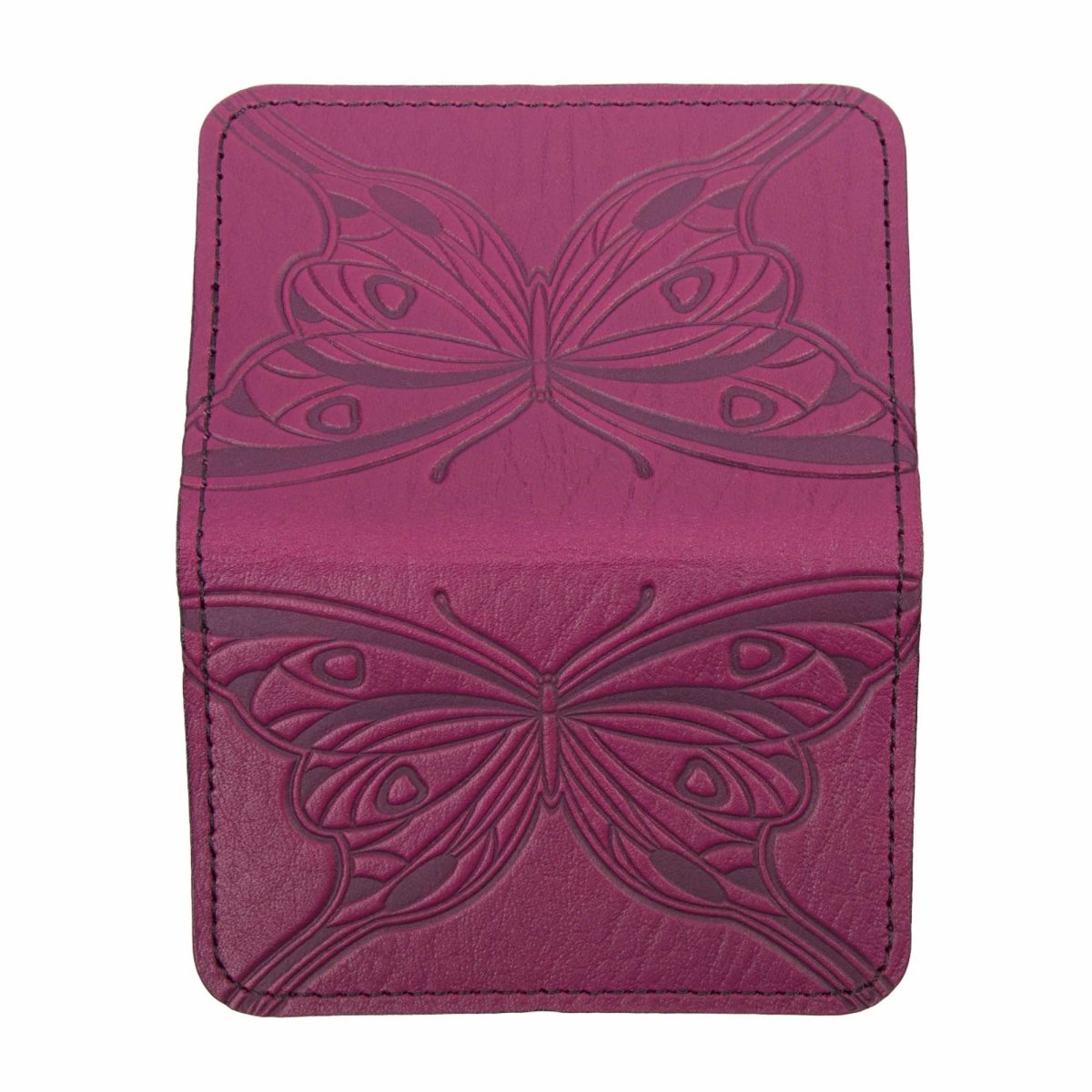 Leather Card Holder, Mini Wallet, Butterfly in Orchid, open view