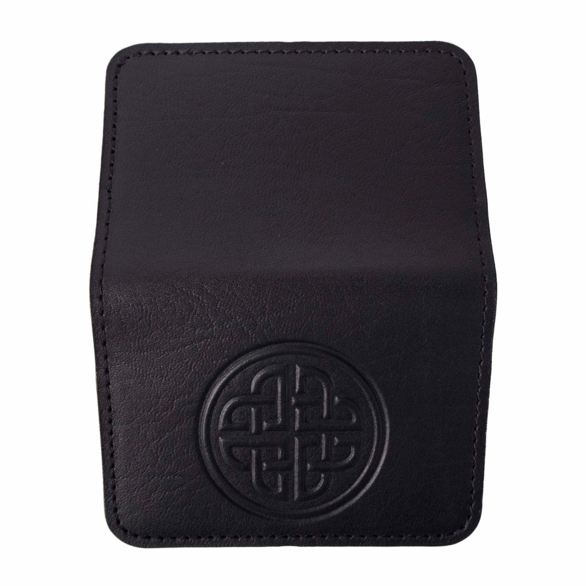 Leather Card Holder, Mini Wallet, Celtic Love Knot in black, open view
