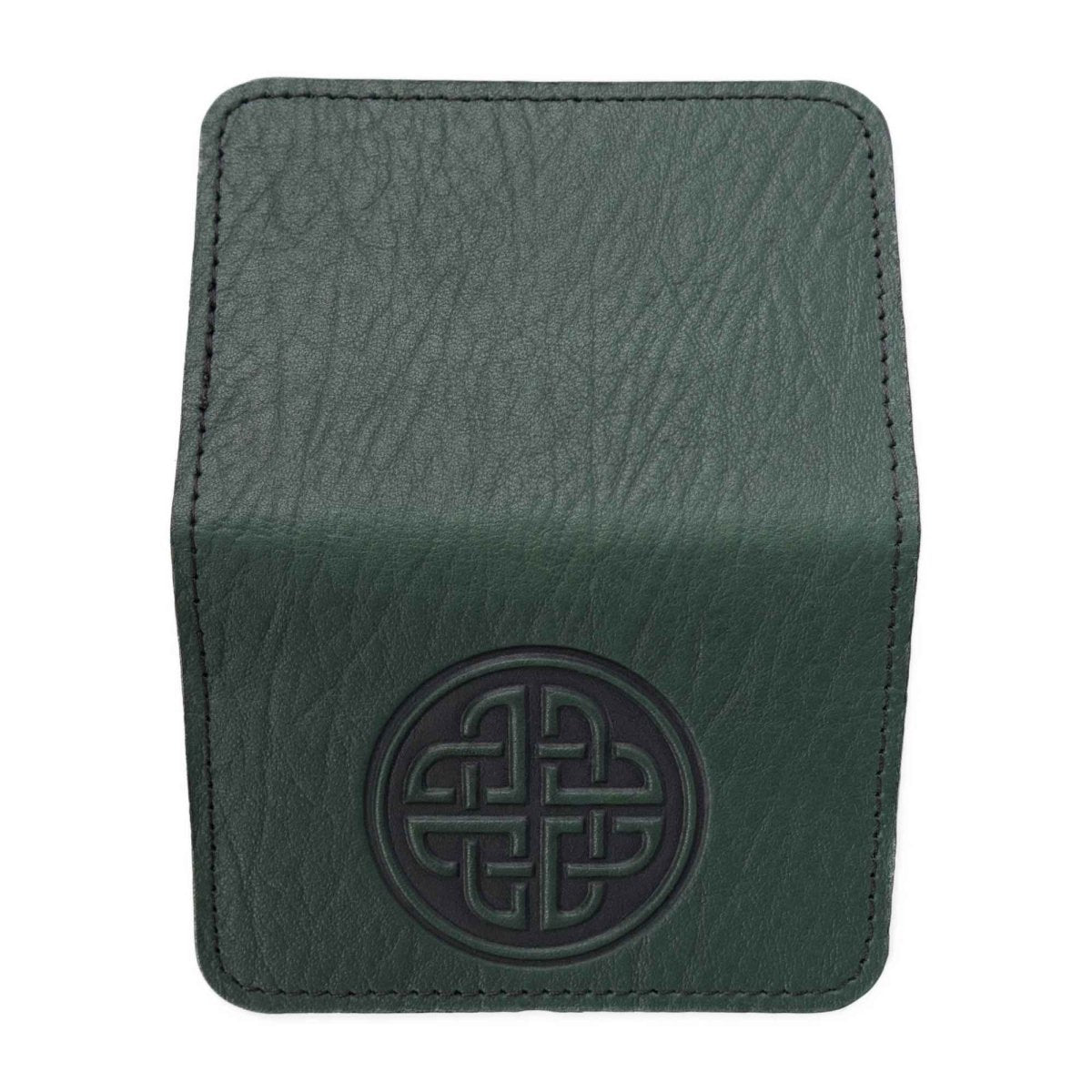 Leather Card Holder, Mini Wallet, Celtic Love Knot in Green, open view