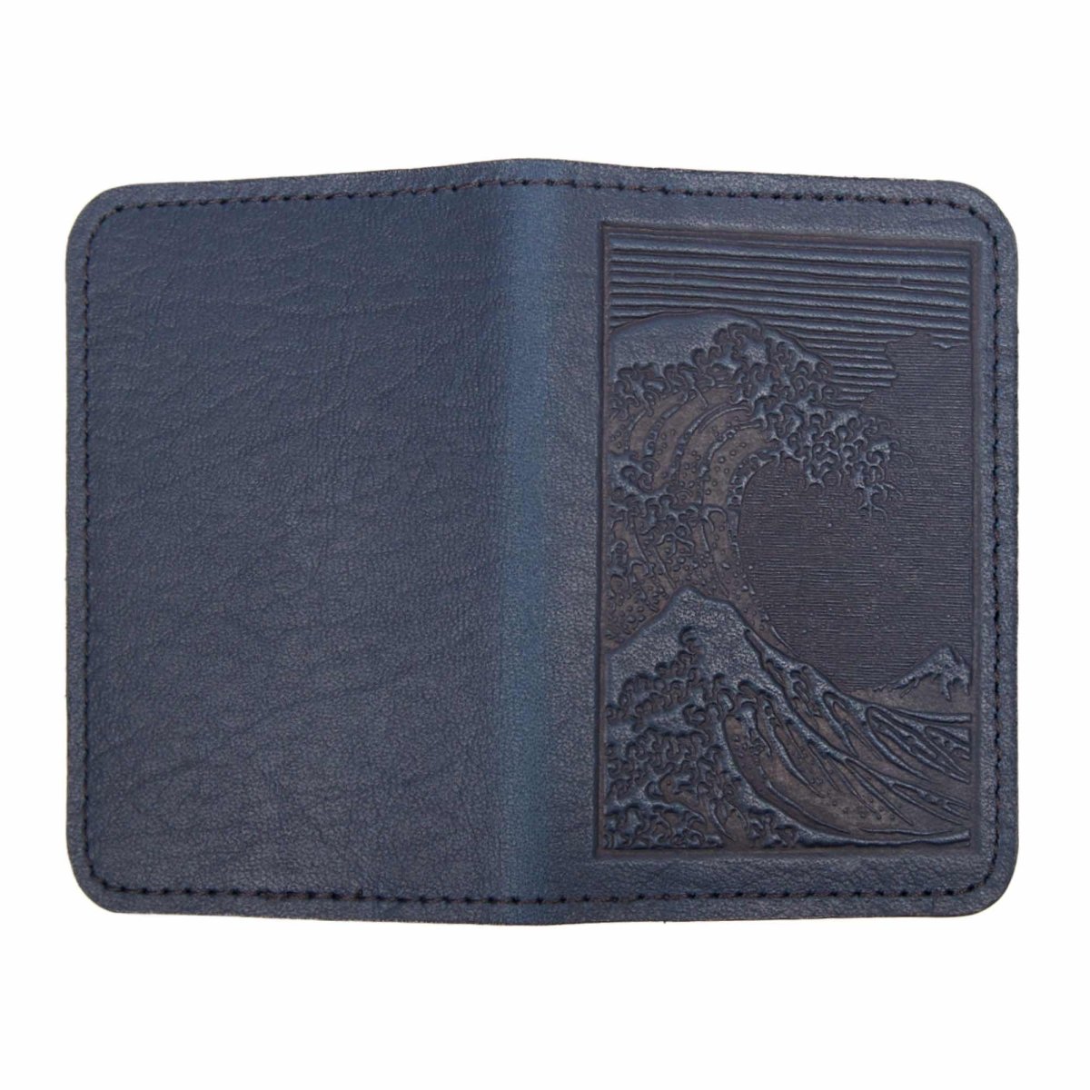 Hokusai Wave Mini Wallet, Navy, open view by Oberon Design
