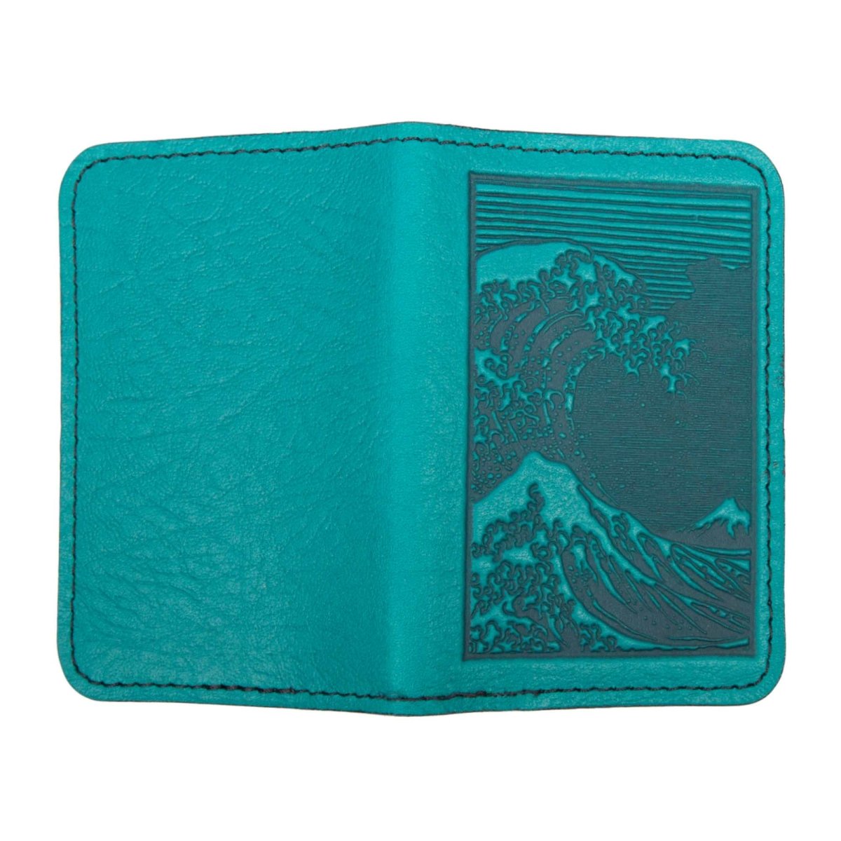 Hokusai Wave Mini Wallet, Teal, open view by Oberon Design