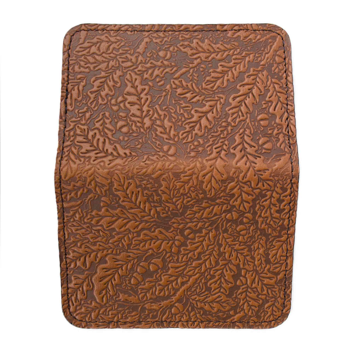 Oak Card Holder Leaves Mini Wallet, Saddle, open view