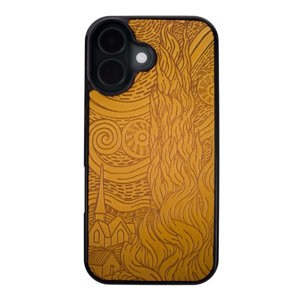 Oberon Design iPhone 16 Case, Van Gogh Sky in Marigold