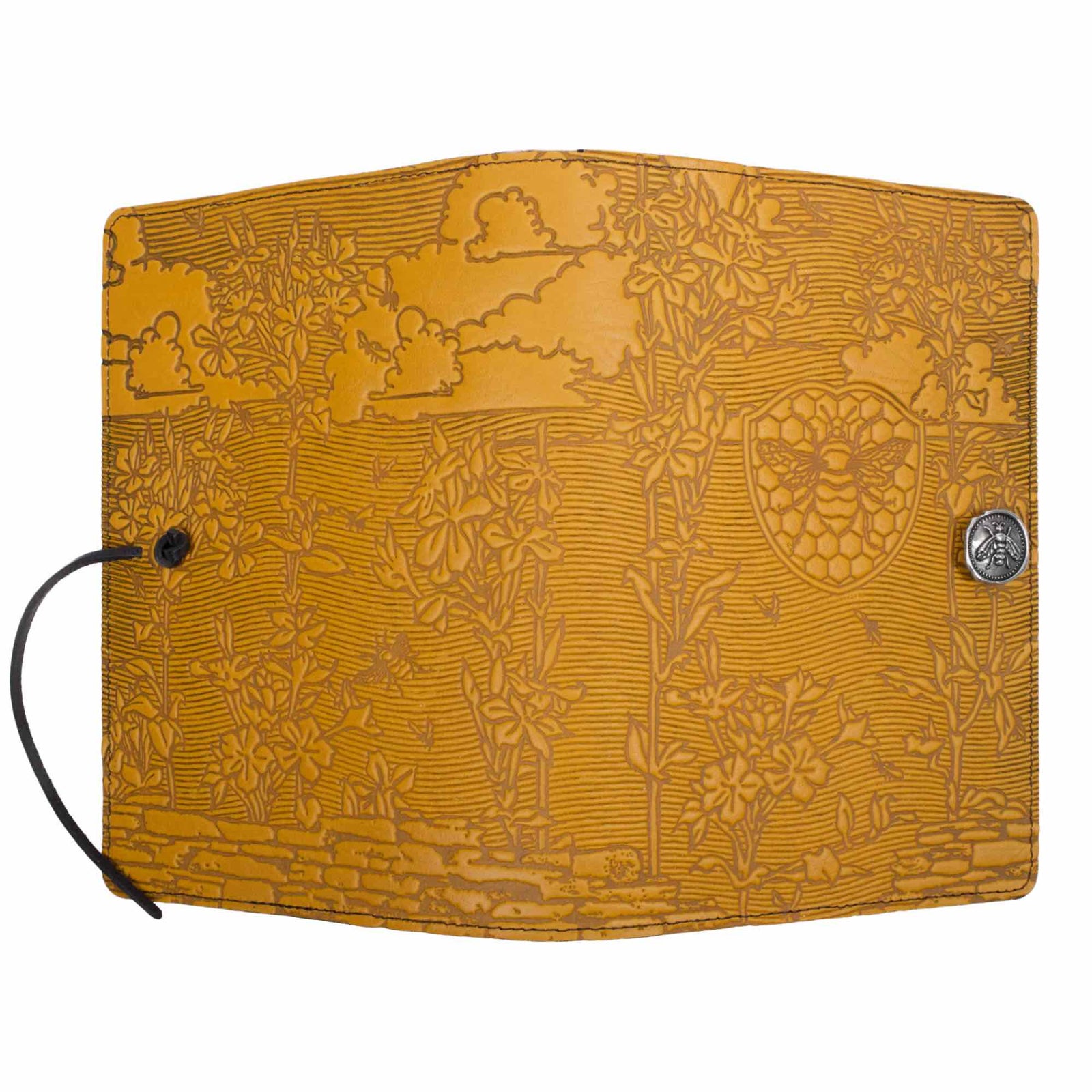 Oberon Design Leather Refillable Journal Cover, Bee Garden, Marigold