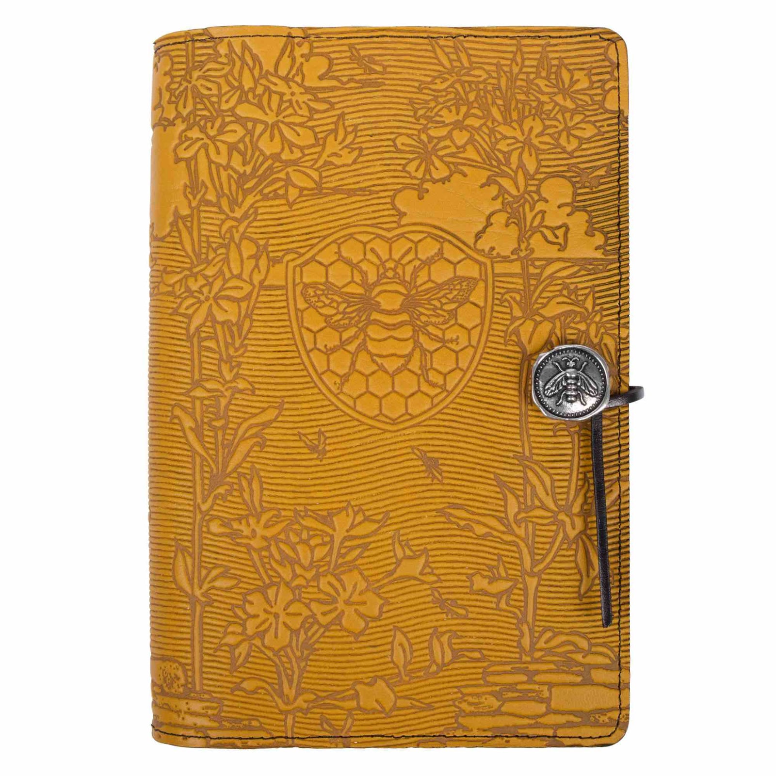 Oberon Design Leather Refillable Journal Cover, Bee Garden, Marigold