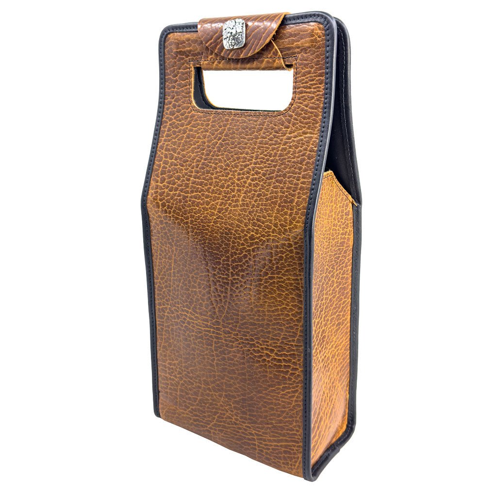 bison in tobacco color double wine bottle bag front