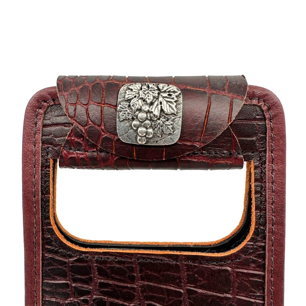 alligator wine bottle bag square grape button detail