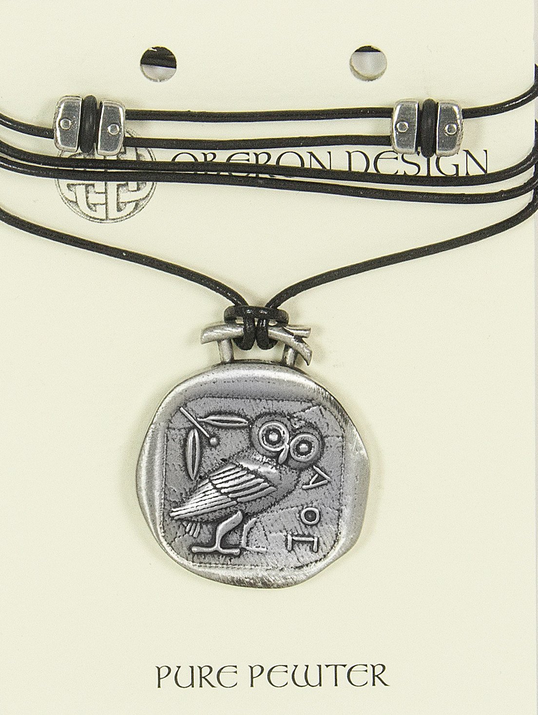 Oberon Design Britannia Metal Jewelry, Necklace, Athena's Owl, Card