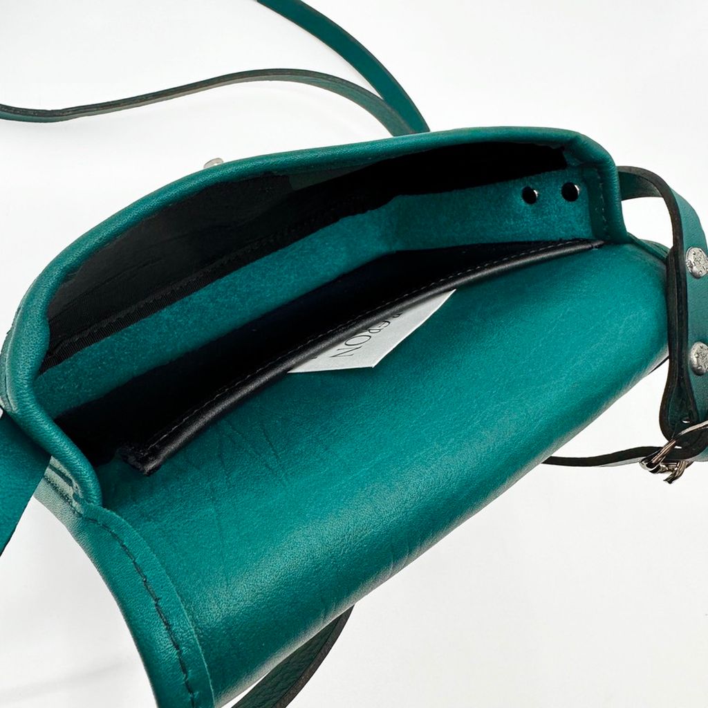 Oberon Design Leather Women's Cell Phone Handbag, Becca, Paisley, Teal Interior