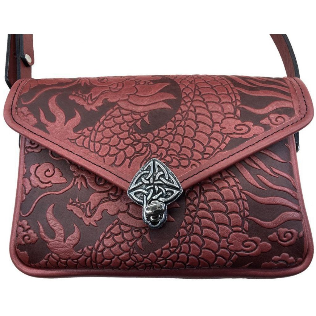Oberon Design Leather Women's Cell Phone Handbag, Becca, Cloud Dragon, Wine