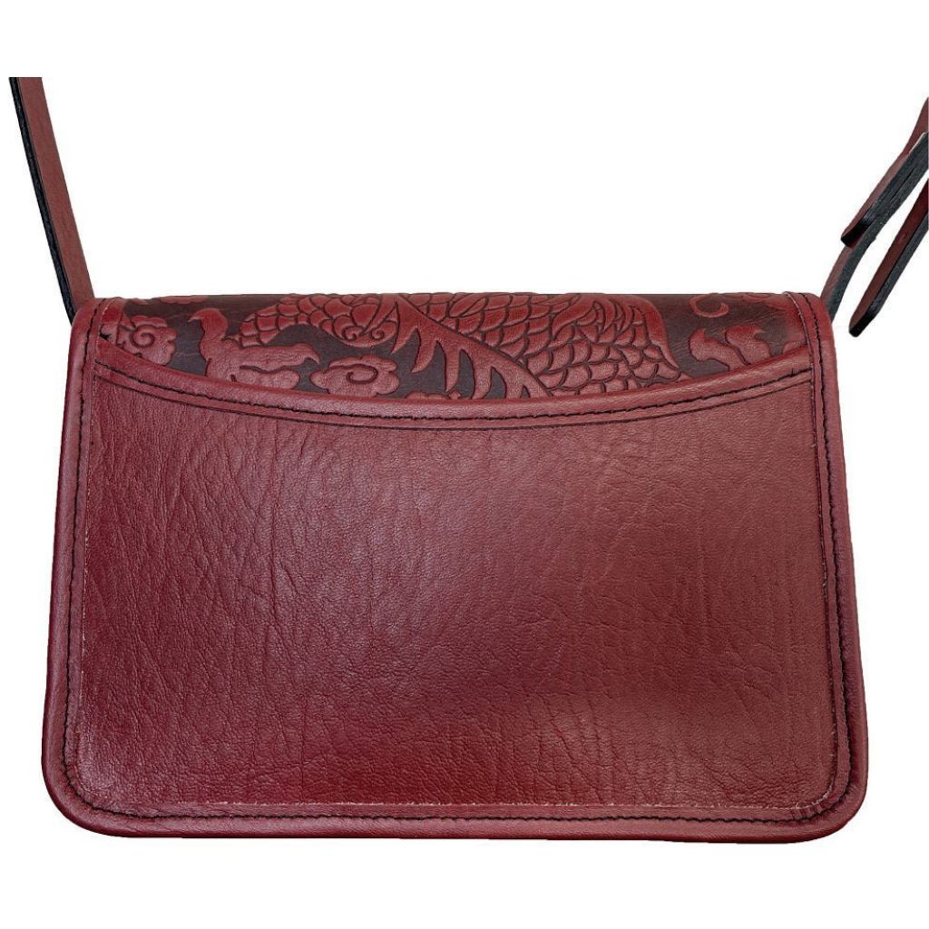 Oberon Design Leather Women's Cell Phone Handbag, Becca, Cloud Dragon, Wine Back