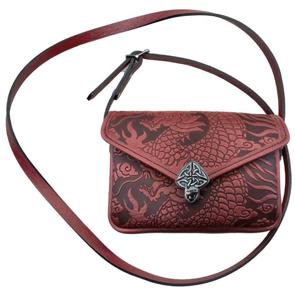 Oberon Design Leather Women's Cell Phone Handbag, Becca, Cloud Dragon, Wine With Strap