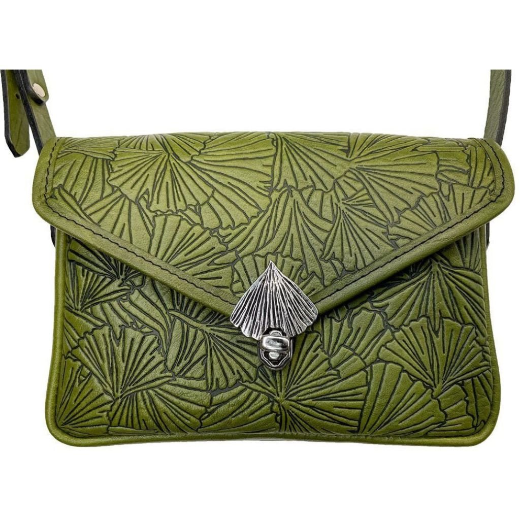 Oberon Design Leather Women's Cell Phone Handbag, Becca, Ginkgo, Fern