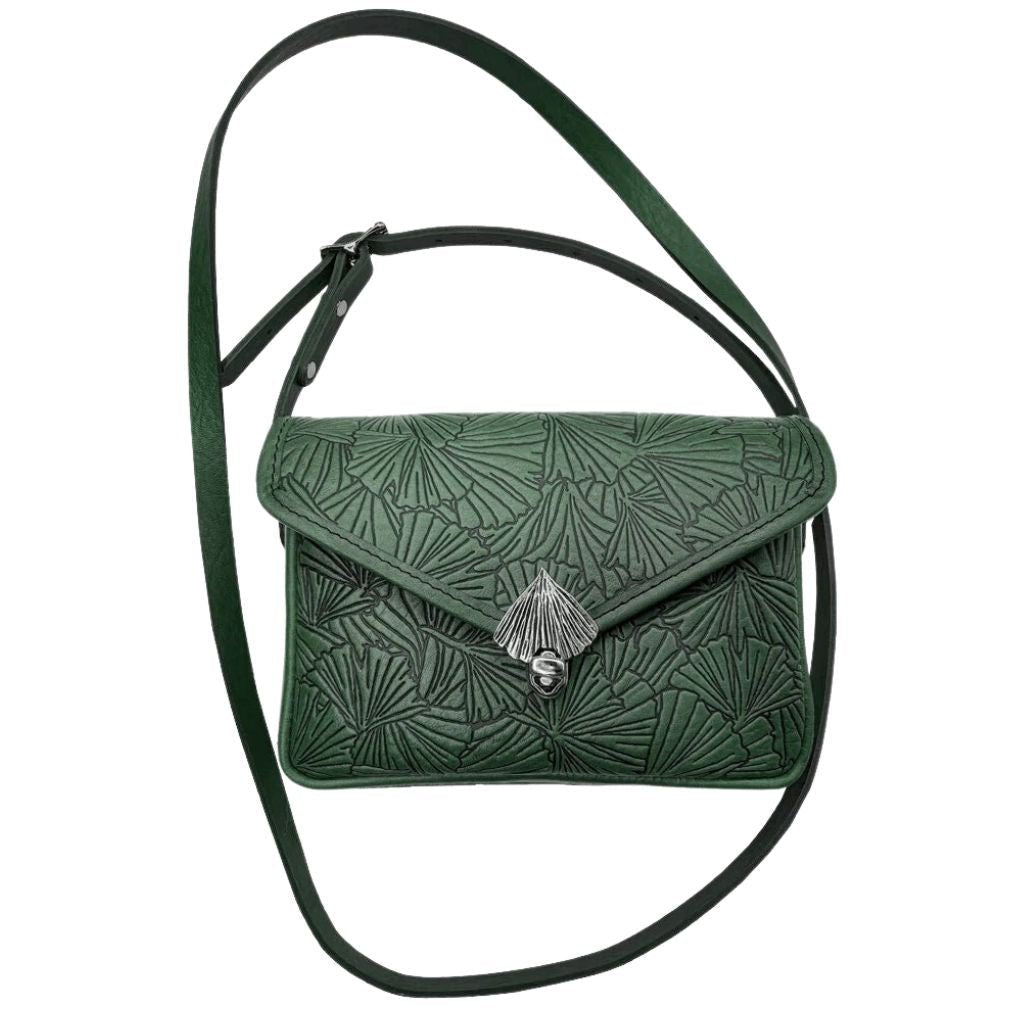 Oberon Design Leather Women's Cell Phone Handbag, Becca, Ginkgo, Green with Strap