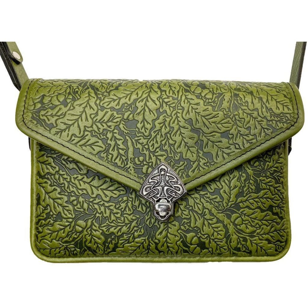 Oberon Design Leather Women's Cell Phone Handbag, Becca, Oak Leaves, Fern