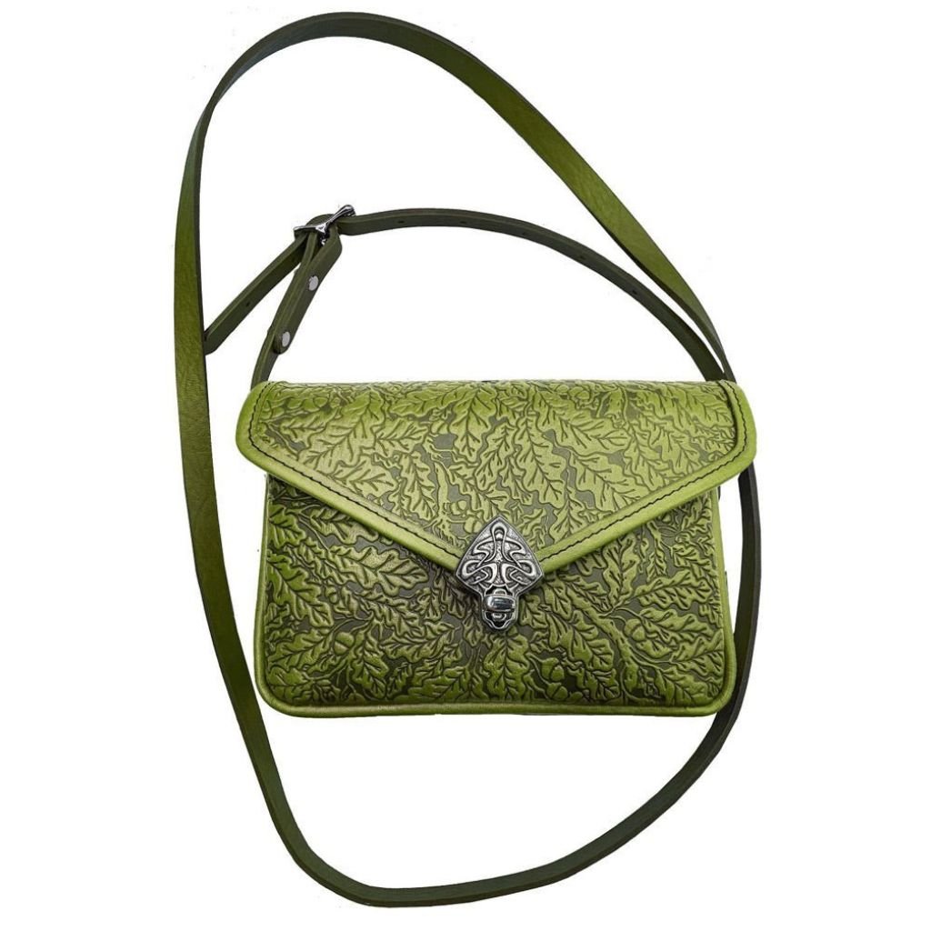 Oberon Design Leather Women's Cell Phone Handbag, Becca, Oak Leaves, Fern with Strap