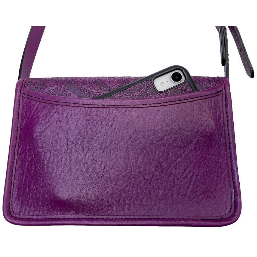 Oberon Design Leather Women's Cell Phone Handbag, Becca, Paisley, Orchid Back