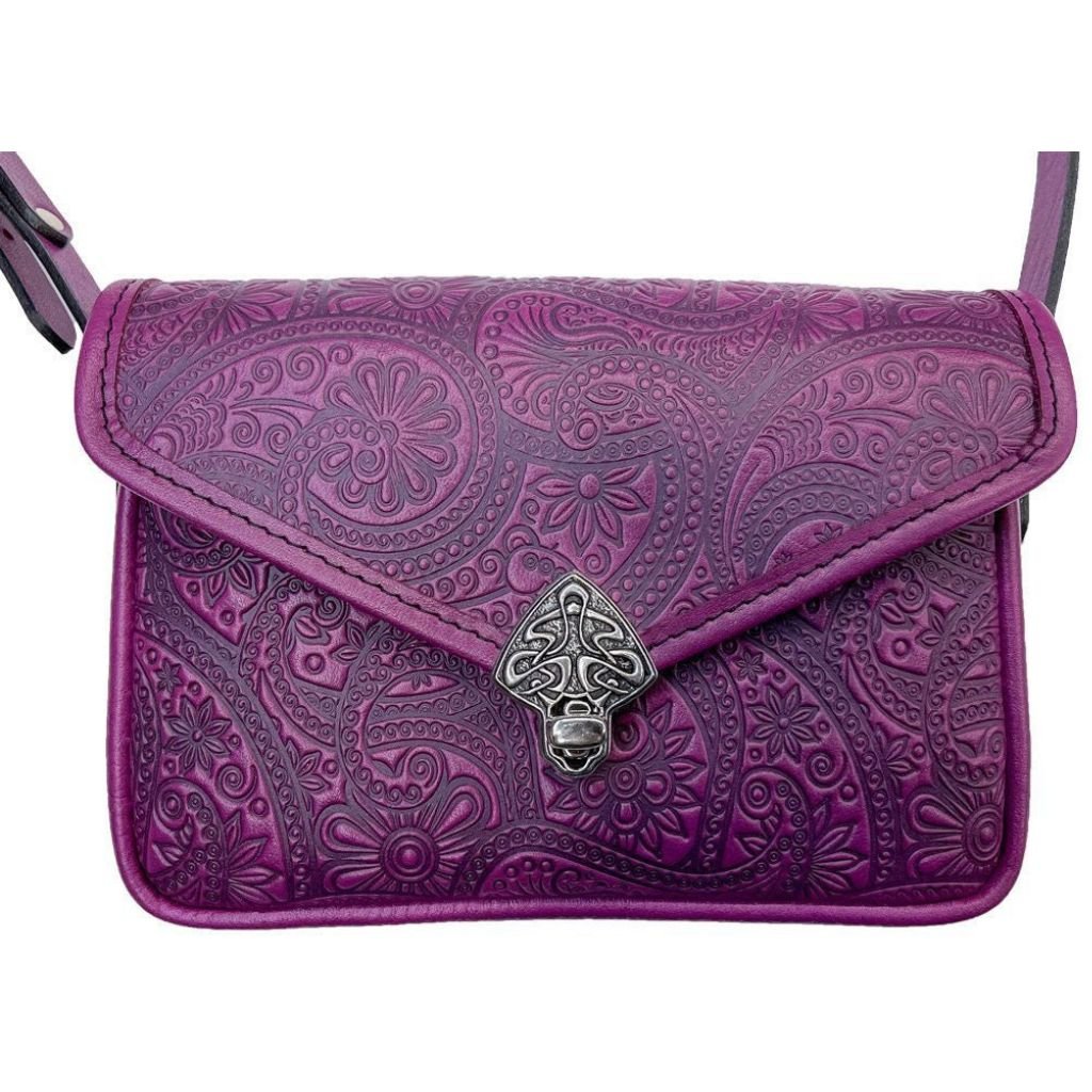 Oberon Design Leather Women's Cell Phone Handbag, Becca, Paisley, Orchid