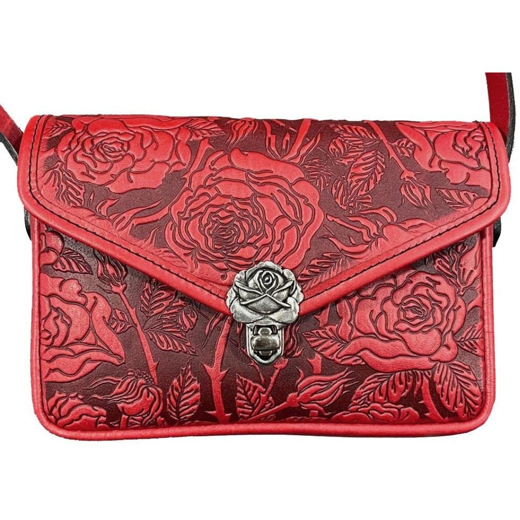 Oberon Design Leather Women's Cell Phone Handbag, Becca, Wild Rose, Red