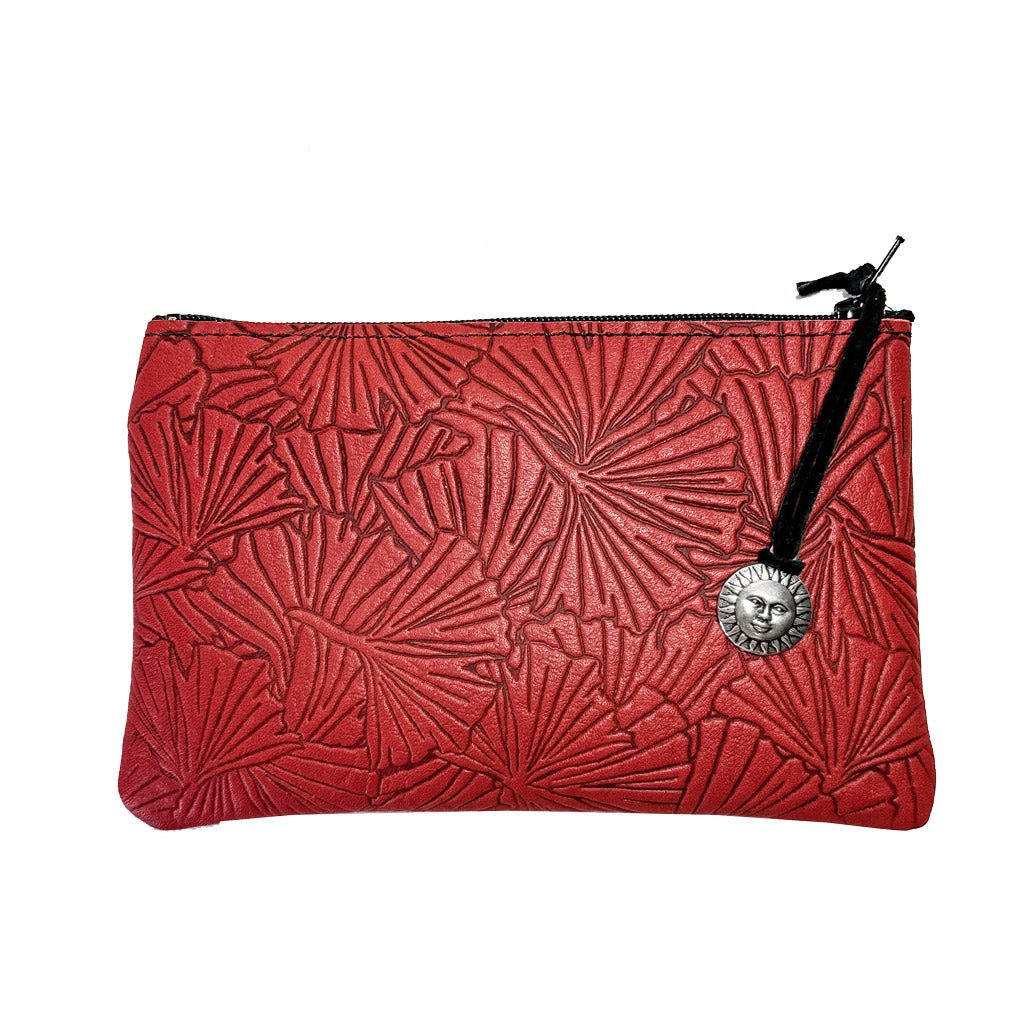 Leather 6 inch Zipper Pouch, Wallet, Coin Purse, Ginkgo in Fern