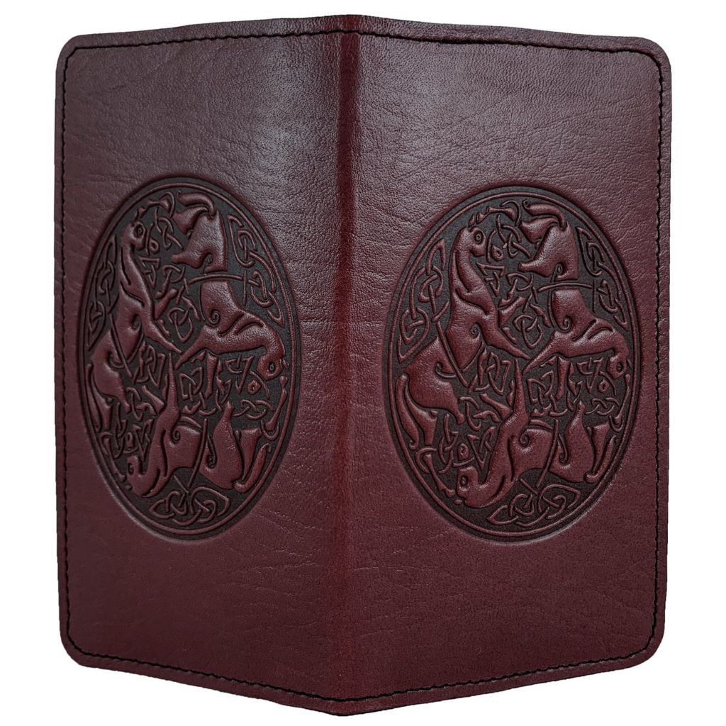 Checkbook Cover, Celtic Horses in Wine - Open