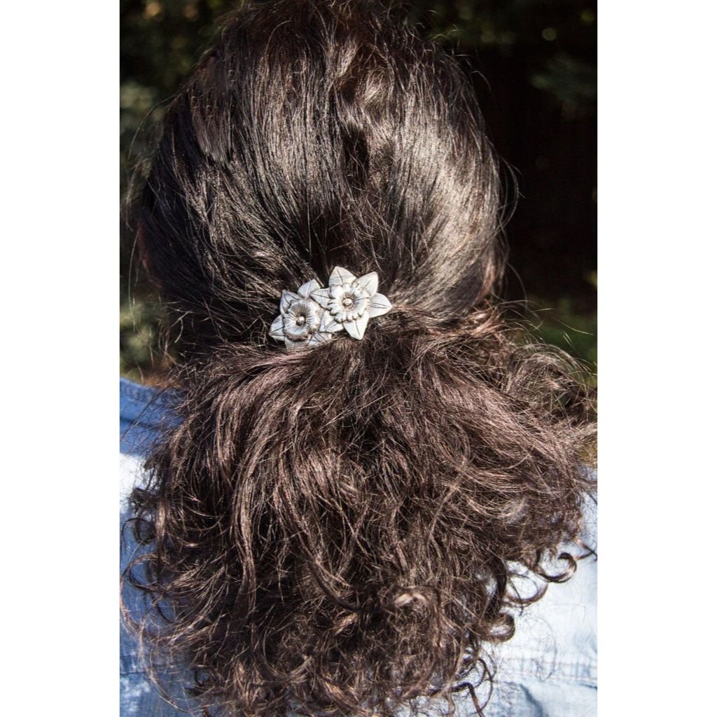 Oberon Design Ponytail Holder, Women's Hair Tie, Daffodil, Partial Pony Tail