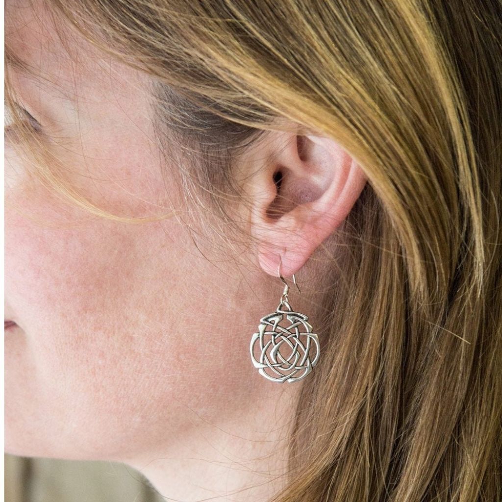Oberon Design Britannia Metal Jewelry, Earrings, Eternity Knot, Model
