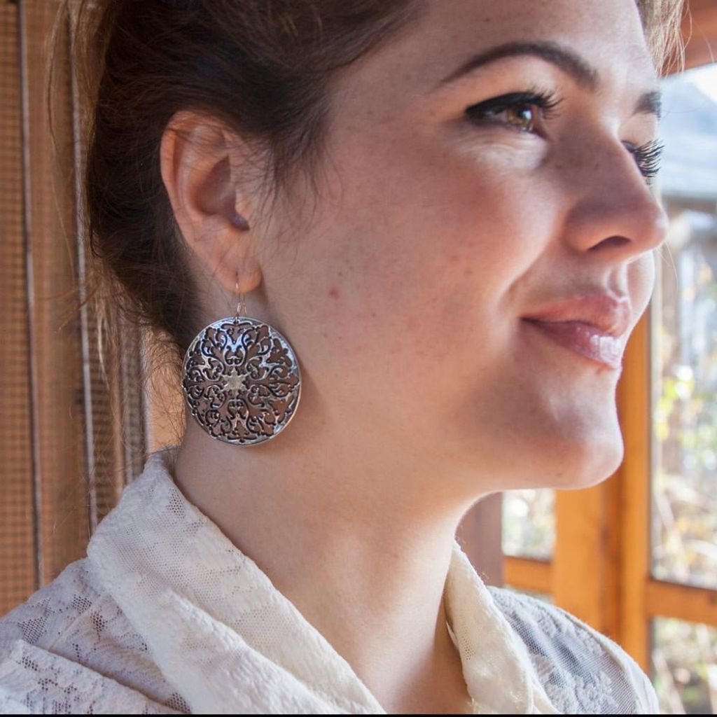 Oberon Design Britannia Metal Jewelry, Earrings, Filigree, Model