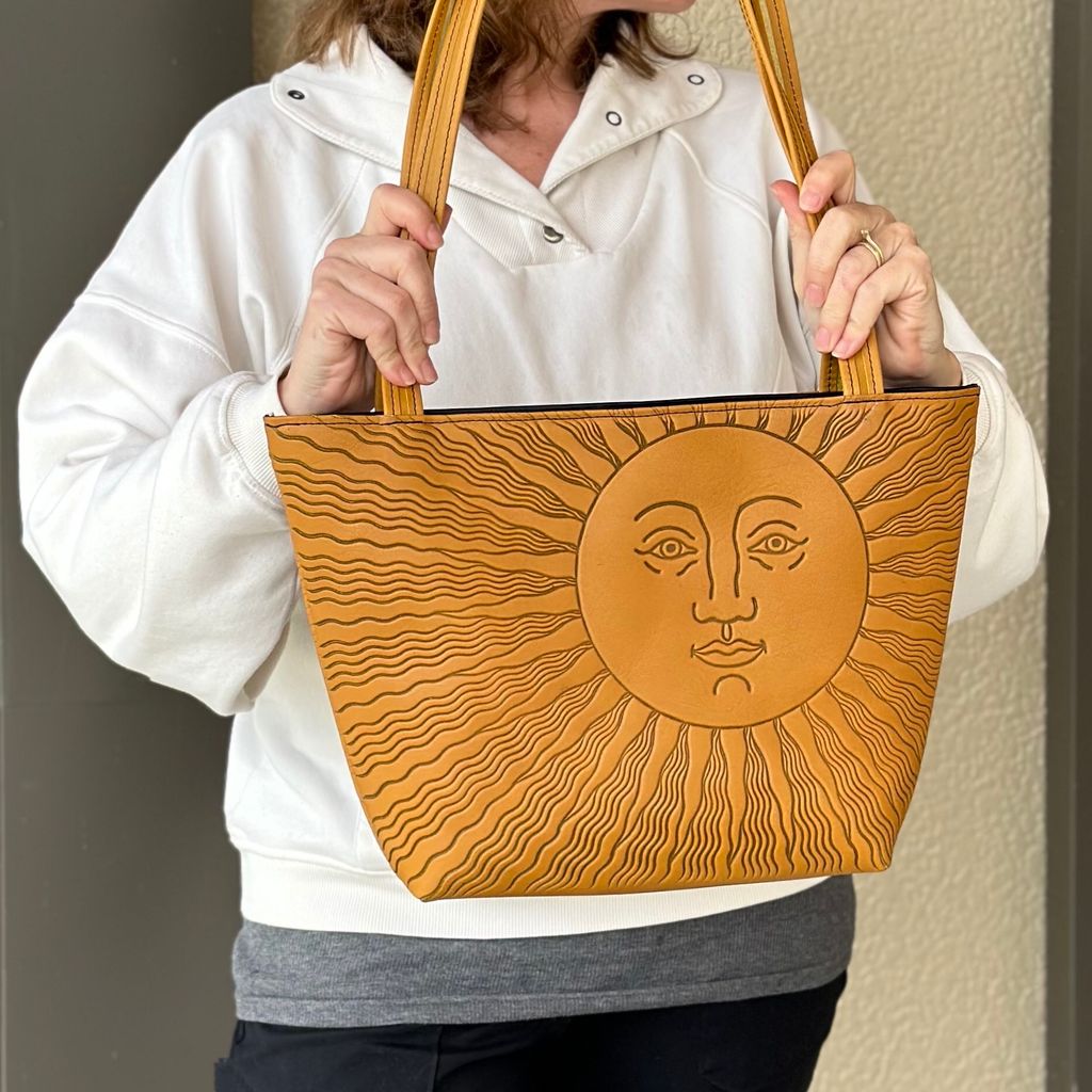 Leather Handbag, The Classic Tote, Sun, Model Front Image 